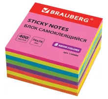 Блок самоклеящийся (стикеры), BRAUBERG, НЕОНОВЫЙ, 76х76 мм, 400 листов, 8 цветов, 126686