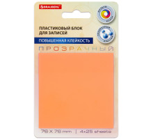 Блок самоклеящийся пластиковый (стикеры) 4 цвета BRAUBERG MULTI COLOUR 76х76 мм, 100 листов, 115208