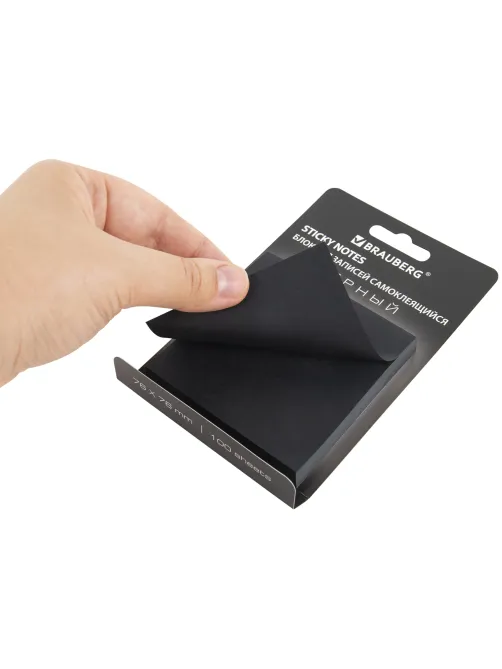 Блок самоклеящийся (стикеры) черный BRAUBERG BLACK, 76х76 мм, 100 листов, 115204