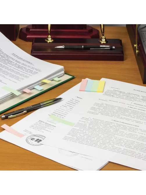 Закладки клейкие пастельные STAFF бумажные, 50х12 мм, 100 штук (4 цвета х 25 листов), европодвес, 127147