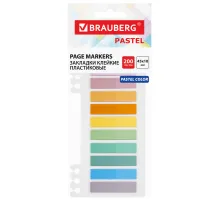 Закладки клейкие пастельные BRAUBERG PASTEL, пластиковые, 45х10 мм, 10 цветов х 20 листов, 115579