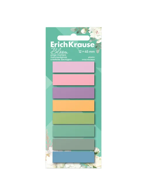 Закладки клейкие ERICH KRAUSE Pastel Bloom, пластиковые, 12х45 мм, 160 штук (20 л. х 8 цветов), 61560