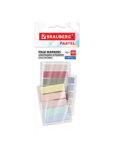 Закладки клейкие пастельные BRAUBERG PASTEL, НАБОР 300 штук (15 цветов х 20 листов), 45х12 мм, 116682
