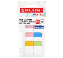 Закладки клейкие пастельные BRAUBERG PASTEL, пластиковые, 45х25 мм, 6 цветов х 20 листов, 115580