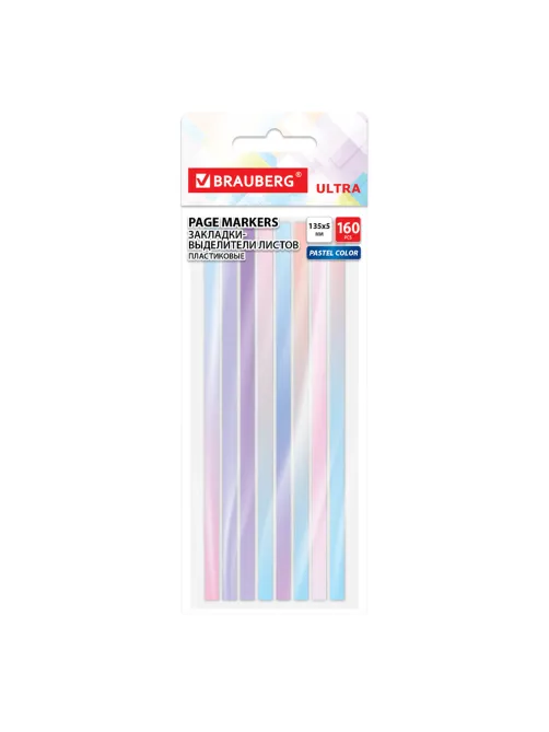 Закладки клейкие, выделители текста, BRAUBERG ULTRA PASTEL COLOR, 135х5 мм, 160 штук (8 цветов х 20 листов), 116686