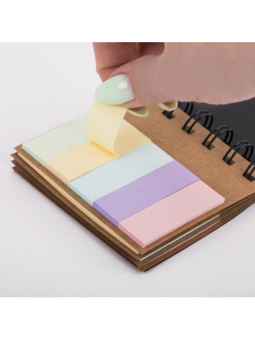 Закладки клейкие в книжке BRAUBERG PASTEL 200 штук: 50х15 мм 5 цветов х 25 листов, 50х75 мм 3 цвета х 25 листов, 115582