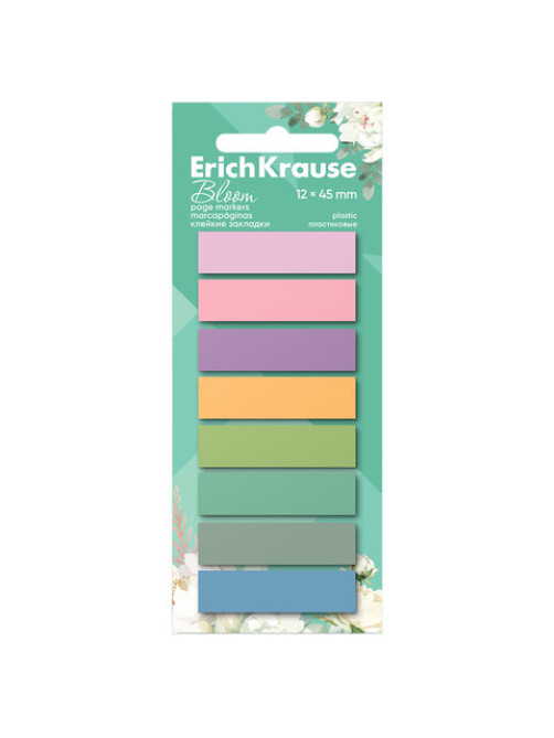 Закладки клейкие ERICH KRAUSE Pastel Bloom, пластиковые, 12х45 мм, 160 штук (20 л. х 8 цветов), 61560