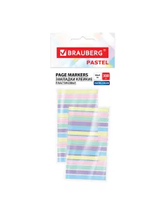 Закладки клейкие пастельные BRAUBERG PASTEL, 44х4 мм, 300 штук (15 блоков х 20 листов), 116683