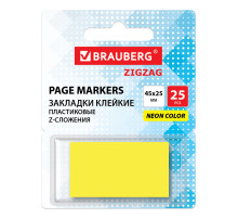 Закладки клейкие Z-сложения, неоновые желтые, BRAUBERG ZigZag, 45х25 мм, 25 шт., в диспенсере, 116676