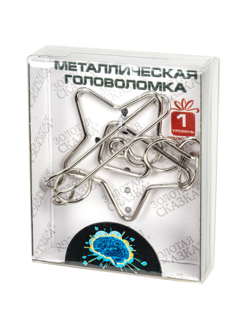 Головоломка металлическая большая ЗОЛОТАЯ СКАЗКА, 24 вида, в дисплее, разные уровни сложности, 664924