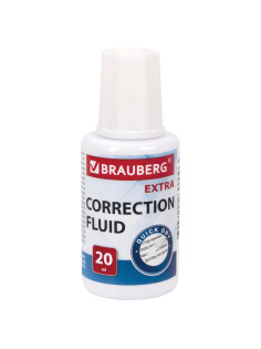 Корректирующая жидкость BRAUBERG EXTRA быстросохнущая, 20 мл, с кисточкой, 229397