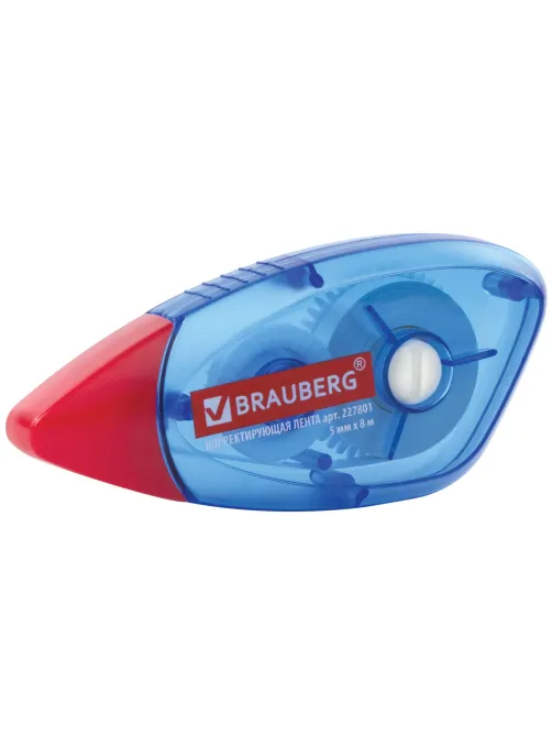 Корректирующая лента BRAUBERG, 5 мм х 8 м, корпус синий, механизм перемотки, блистер, 227801