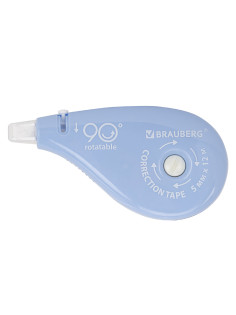 Корректирующая лента BRAUBERG PASTEL 5 мм х 12 м, вращающийся наконечник 90°, механизм перемотки, корпус голубой, блистер, 272488