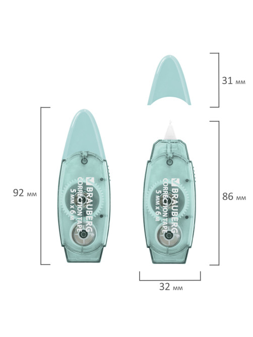 Корректирующая лента BRAUBERG PASTEL, 5 мм х 6 м, ассорти, блистер, 272666