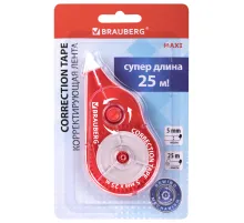 Корректирующая лента BRAUBERG MAXI PLUS, 5 мм х 25 м, механизм перемотки, корпус красный, блистер, 272501