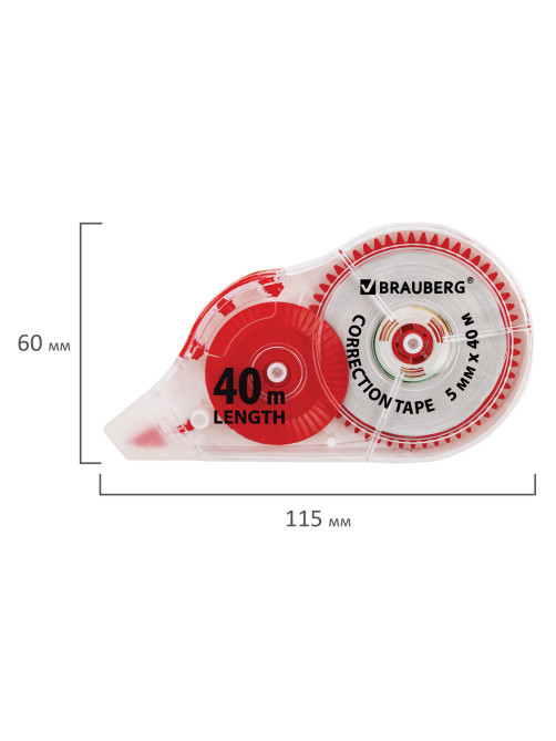 Корректирующая лента BRAUBERG EXTRA LENGTH, 5 мм х 40 м, механизм перемотки, корпус прозрачный, блистер, 272502