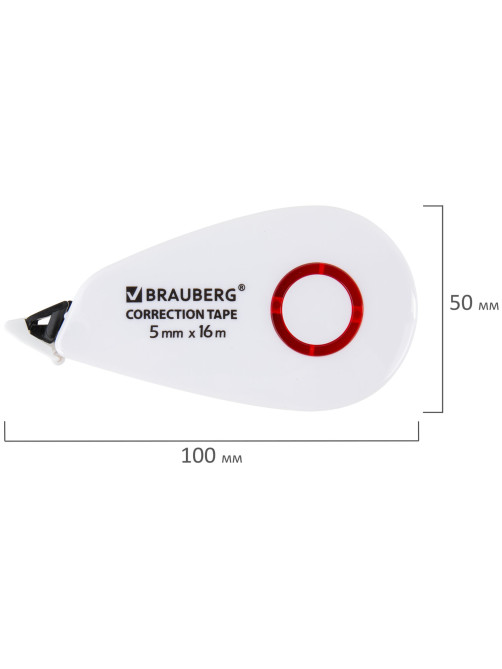 Корректирующая лента BRAUBERG SUPER, 5 мм х 16 м, корпус белый, блистер, 229061