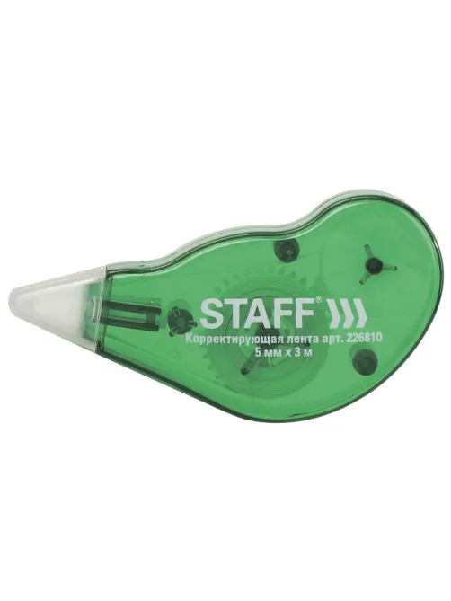 Корректирующая лента STAFF EVERYDAY, 5 мм х 3 м, корпус зеленый, механизм перемотки, блистер, 226810