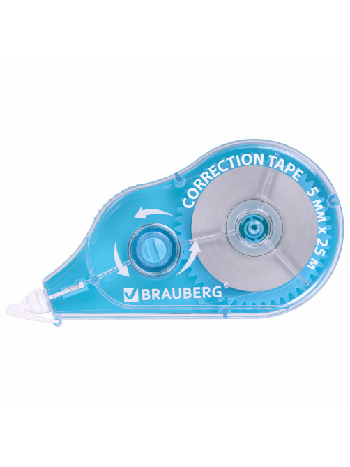 Корректирующая лента BRAUBERG MAXI PLUS, 5 мм х 25 м, механизм перемотки, корпус голубой, блистер, 272500