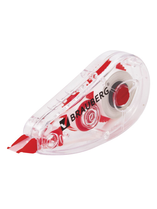 Корректирующая лента BRAUBERG RED POWER, 5 мм х 6 м, корпус прозрачный, механизм перемотки, европодвес, 220641