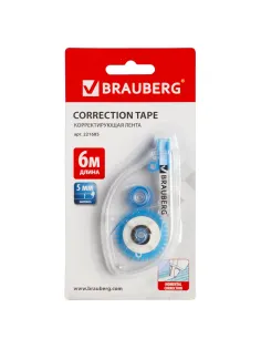 Корректирующая лента BRAUBERG, 5 мм х 6 м, в блистере, 221685