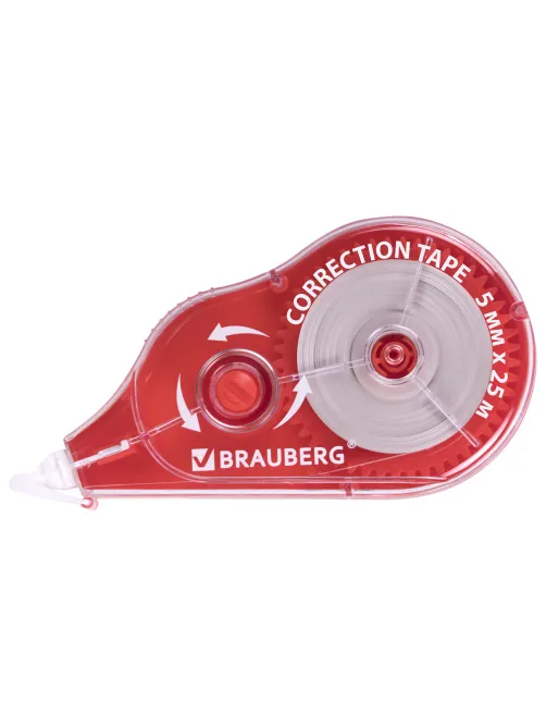 Корректирующая лента BRAUBERG MAXI PLUS, 5 мм х 25 м, механизм перемотки, корпус красный, блистер, 272501