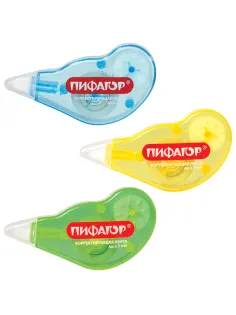 Корректирующая лента ПИФАГОР, 5 мм х 4 м, корпус ассорти, механизм перемотки, блистер, 227803