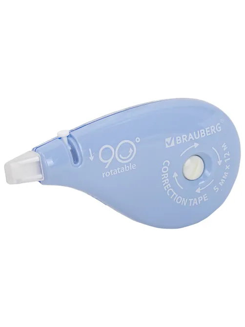 Корректирующая лента BRAUBERG PASTEL 5 мм х 12 м, вращающийся наконечник 90°, механизм перемотки, корпус голубой, блистер, 272488