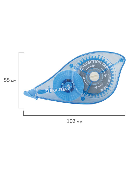 Корректирующая лента BRAUBERG PRO, 5 мм х 20 м, механизм перемотки, корпус синий, блистер, 272492