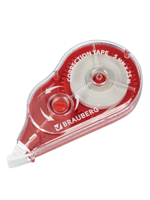 Корректирующая лента BRAUBERG MAXI PLUS, 5 мм х 25 м, механизм перемотки, корпус красный, блистер, 272501