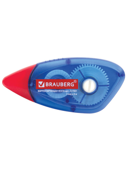 Корректирующая лента BRAUBERG, 5 мм х 8 м, корпус синий, механизм перемотки, блистер, 227801
