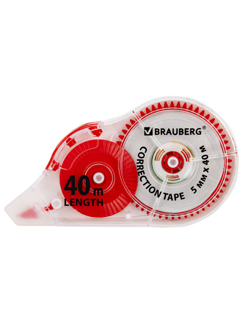 Корректирующая лента BRAUBERG EXTRA LENGTH, 5 мм х 40 м, механизм перемотки, корпус прозрачный, блистер, 272502