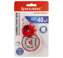 Корректирующая лента BRAUBERG EXTRA LENGTH, 5 мм х 40 м, механизм перемотки, корпус прозрачный, блистер, 272502