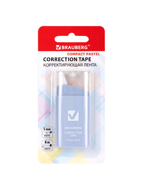 Корректирующая лента BRAUBERG COMPACT PASTEL, 5 мм х 6 м, корпус ассорти, блистер, 272495