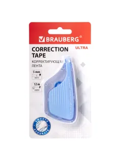 Корректирующая лента BRAUBERG ULTRA, 5 мм х 12 м, корпус бело-голубой, блистер, 229064