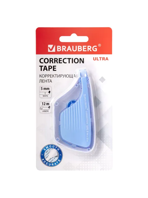 Корректирующая лента BRAUBERG ULTRA, 5 мм х 12 м, корпус бело-голубой, блистер, 229064