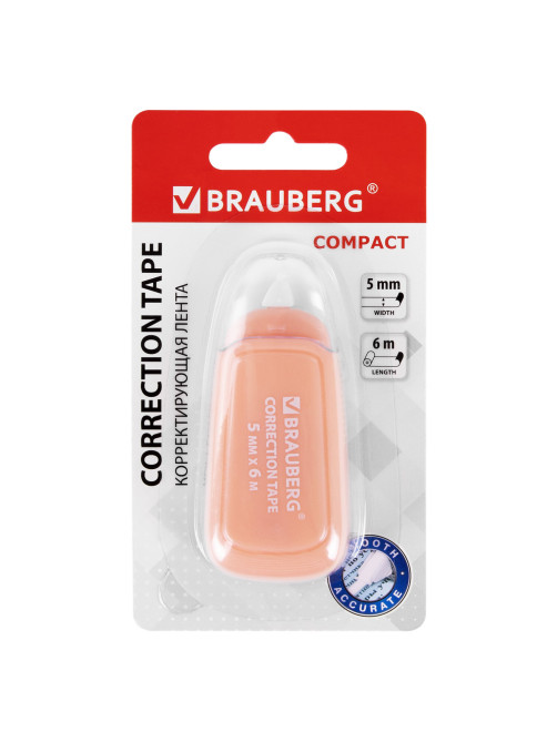 Корректирующая лента BRAUBERG COMPACT PLUS PASTEL, 5 мм х 6 м, корпус ассорти, блистер, 270551