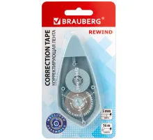 Корректирующая лента BRAUBERG REWIND, 5 мм х 16 м, механизм перемотки, корпус зеленый, блистер, 272489