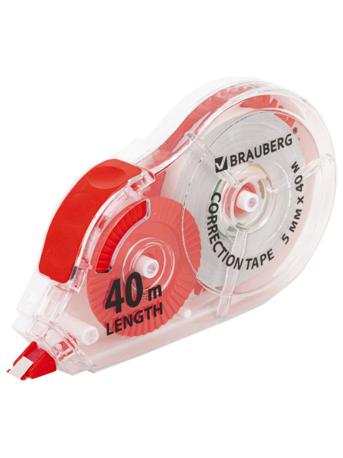 Корректирующая лента BRAUBERG EXTRA LENGTH, 5 мм х 40 м, механизм перемотки, корпус прозрачный, блистер, 272502