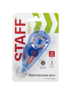Корректирующая лента STAFF PROFIT, 5 мм х 6 м, механизм перемотки, корпус голубой, блистер, европодвес, 271254