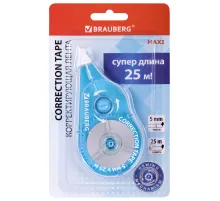 Корректирующая лента BRAUBERG MAXI PLUS, 5 мм х 25 м, механизм перемотки, корпус голубой, блистер, 272500