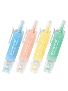 Корректирующая лента BRAUBERG PASTEL 360, 5 мм х 6 м, ассорти, автоматическая, блистер, 272662