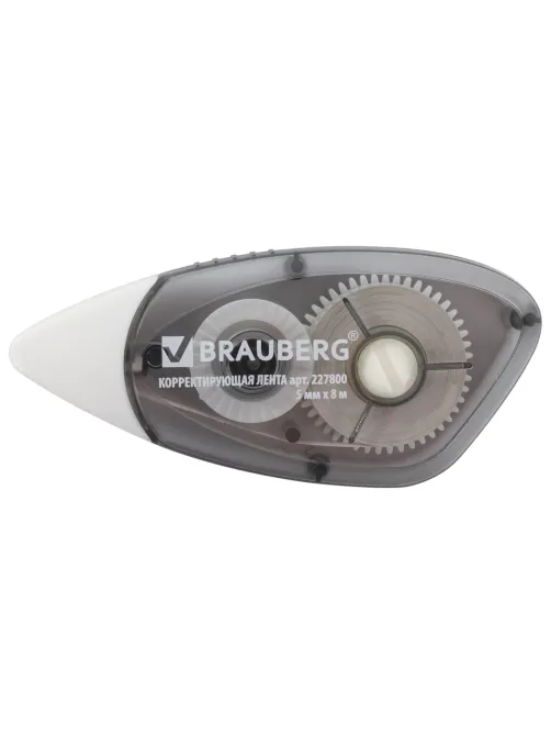 Корректирующая лента BRAUBERG BLACK&WHITE, 5 мм х 8 м, корпус черный тонированный, механизм перемотки, блистер, 227800