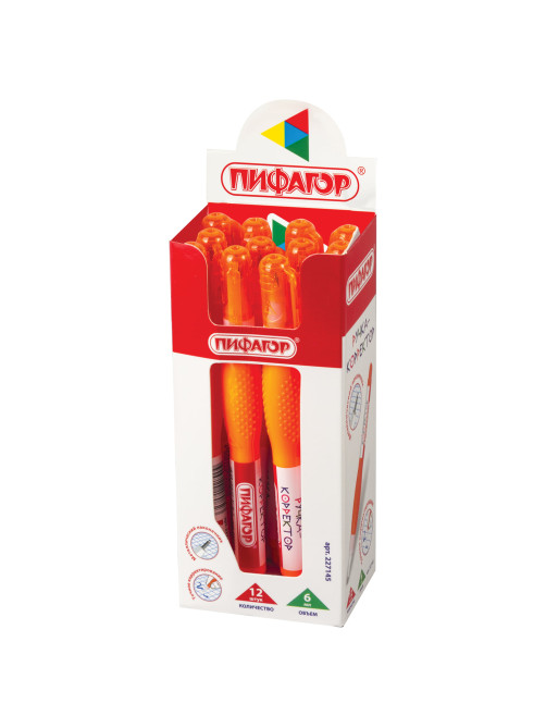 Ручка-корректор ПИФАГОР, 6 мл, металлический наконечник, 227145