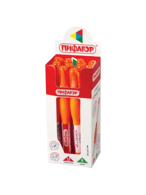 Ручка-корректор ПИФАГОР, 6 мл, металлический наконечник, 227145