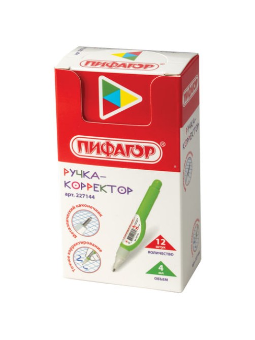 Ручка-корректор ПИФАГОР, 4 мл, металлический наконечник, 227144