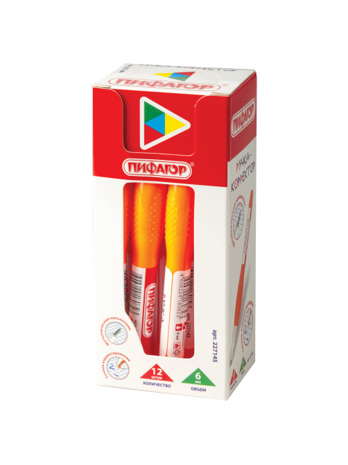 Ручка-корректор ПИФАГОР, 6 мл, металлический наконечник, 227145
