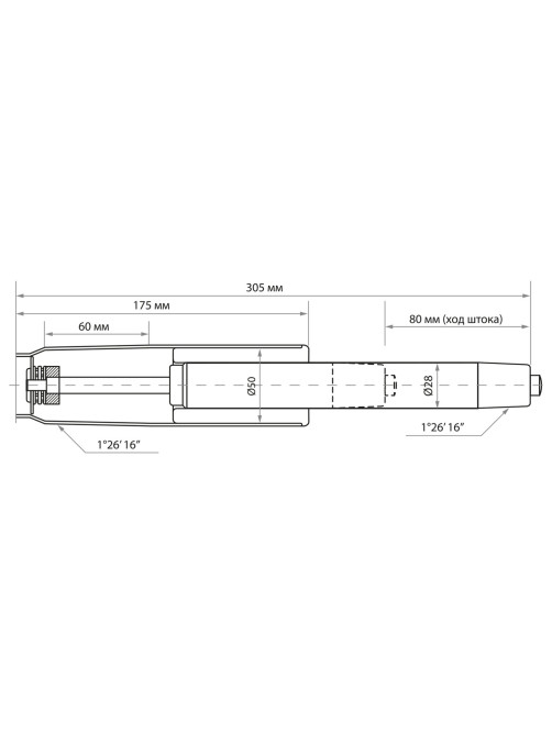Газлифт BRABIX A-80 суперкороткий, черный, длина в открытом виде 305 мм, d50 мм, класс 2