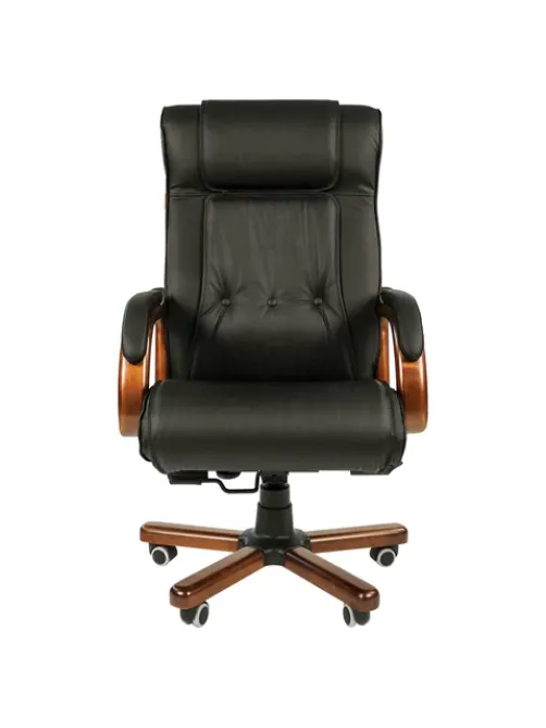 Кресло из натуральной кожи Chairman CH 653, дерево, черное, 7001203