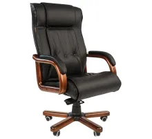 Кресло из натуральной кожи Chairman CH 653, дерево, черное, 7001203
